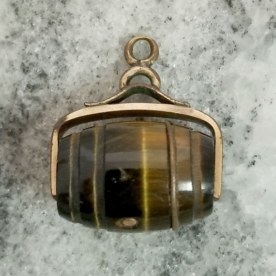 Victorian Tigers Eye Barrel Shape Hard Stone Spin… - image 7