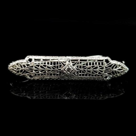 Antique 14k White Gold and Diamond Filigree Art D… - image 1