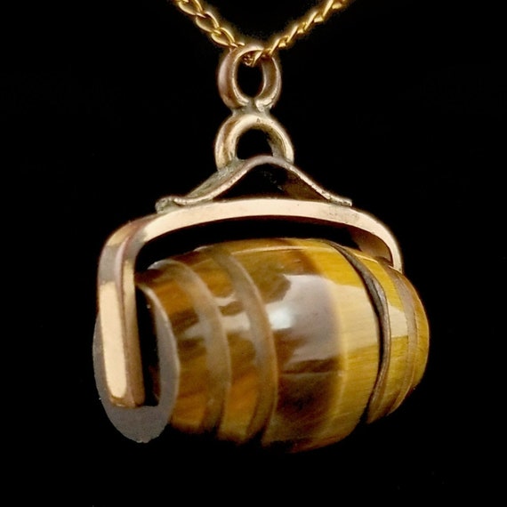 Victorian Tigers Eye Barrel Shape Hard Stone Spin… - image 1