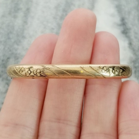 Vintage Floral Engraved Baby Bangle, 5 1/4 Inches… - image 2