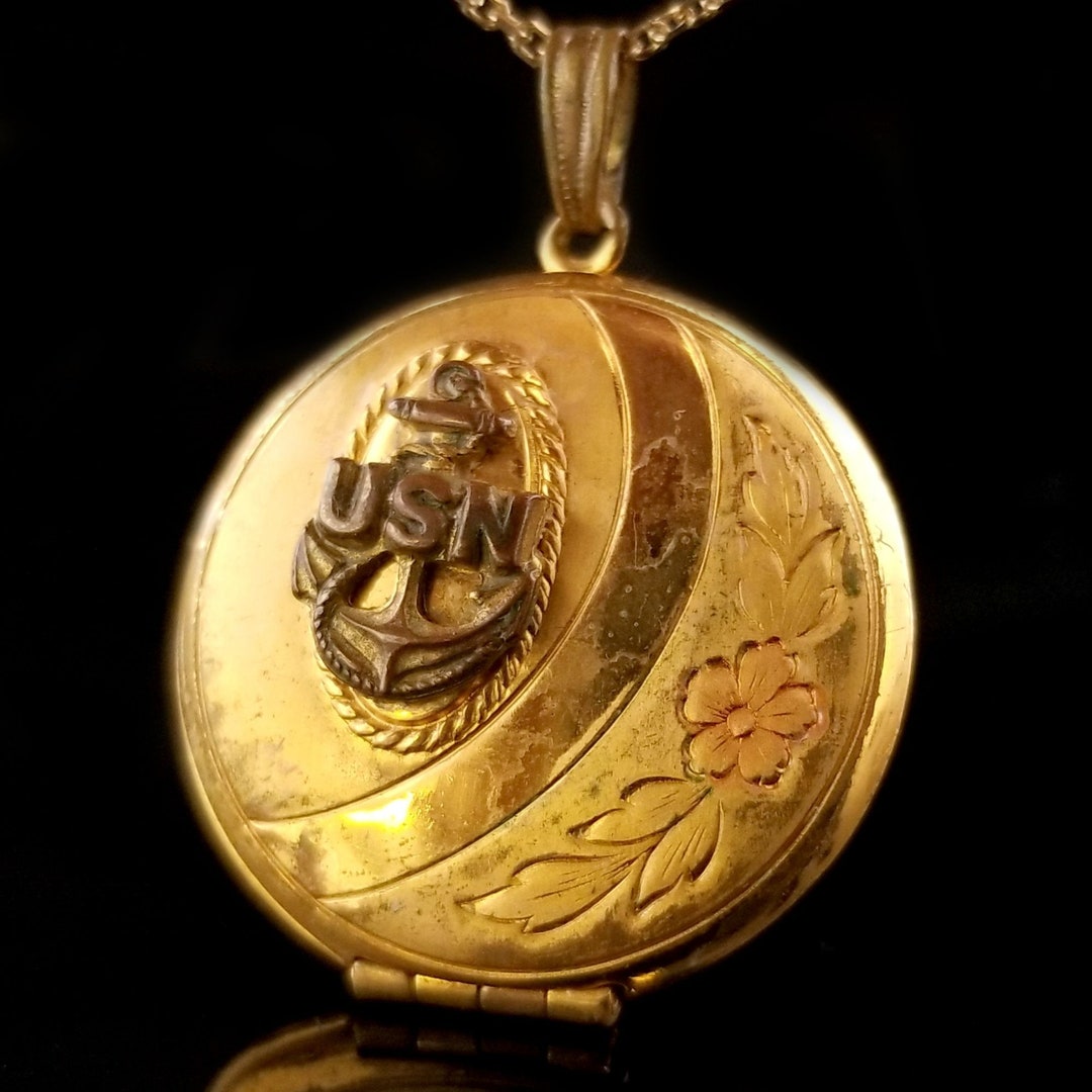 Vintage United States Navy Anchor Locket, Yellow Gold Filled, 1 Inch ...