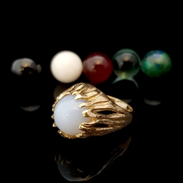 Vintage 10K Interchangeable Ball Ring, Size 5 1/2, Yellow Gold,  Six 10mm Orbes Spheres,  70s Style Setting, Retro Estate