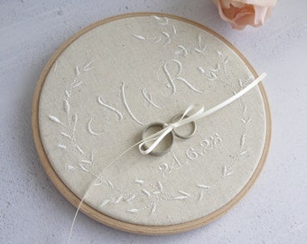personalised wedding ring holder, wedding ring hoop, ring holder, wedding ring tray, embroidered hoop for wedding rings