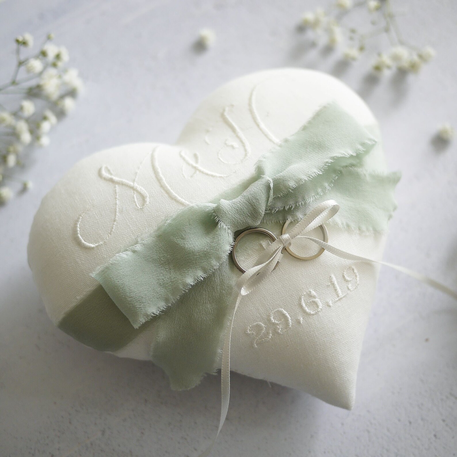 Almohada De Anillo De Satén Blanco De 10x10Cm, Hebilla De