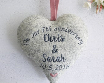 wool anniversary gifts, gift for 7th wedding anniversary, personalised wool heart, wedding anniversary gifts, gift for wool anniversary