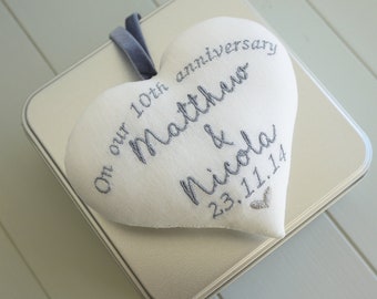 10th wedding anniversary personalised gift heart, tin anniversary, 10th wedding anniversary, anniversary gift
