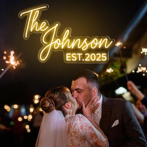 Custom Last Name With Date Sign | Personalized Wedding Neon Sign | Name Neon Sign for Wedding Decor | Wedding Welcome Sign | Gifts for Her