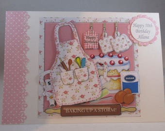 3D, Decoupage Baking Birthday Card,Personalise, Handmade