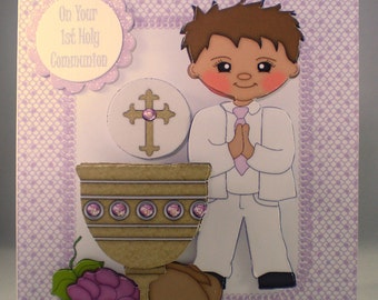 Handmade Decoupage, 3D, Holy Communion Card, Boy, Personalise,