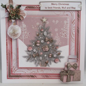 Grande décoration, sapin de Noël 3D, carte de voeux rose, personnalisation