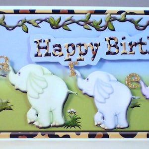 Carte d'anniversaire personnalisée éléphants,faite main,3D