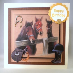 Chevaux faits à la main et poulains Carte de voeux, personnaliser,3D