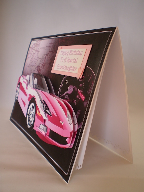 Carte D Anniversaire Voiture De Sport Rose A La Main Etsy