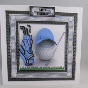 Décoration de golf, 3D, carte d'anniversaire, bleu, à personnaliser