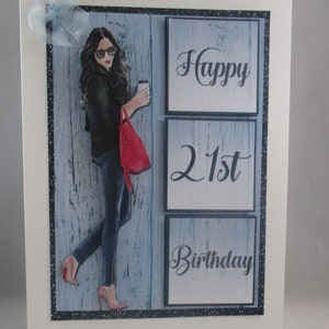 Fait main 3D à la mode, fille moderne, carte d'anniversaire, à personnaliser, 16e, 18e, 21e