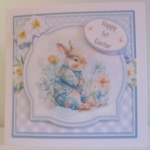 Première carte de voeux 3D de Pâques, Lapin mignon, fait main, à personnaliser