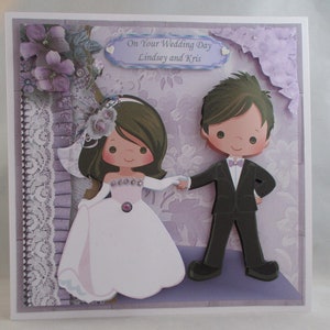 Grande carte de mariage pour couple mignon faite main, 3D pour les mariés, à personnaliser