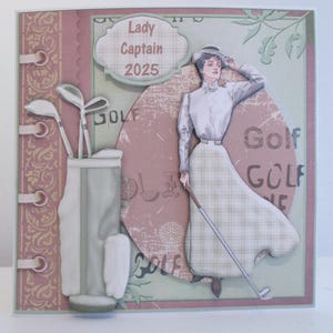 Découpage de golf, 3D, carte d'anniversaire femme, Lady Captain, vintage, personnaliser