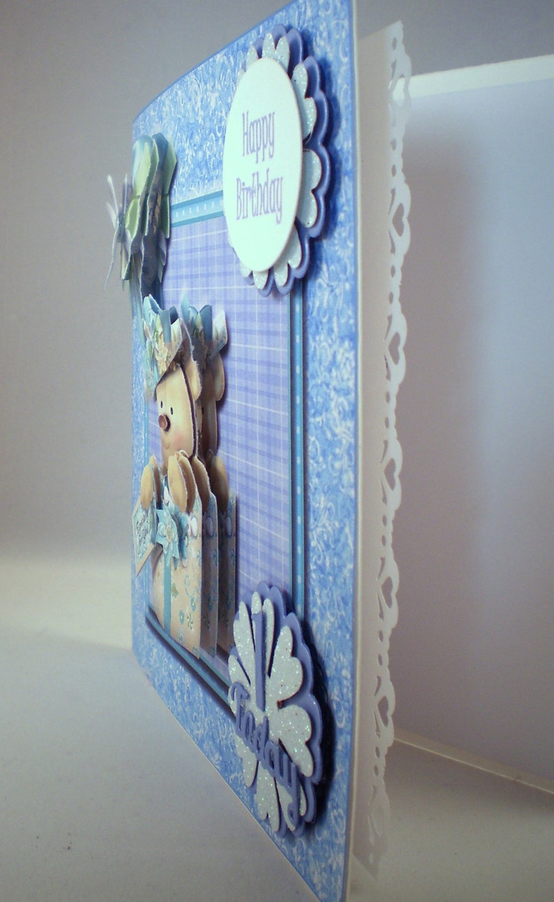 Handmade Childrens Teddy 1st Birthday Card, 3D, Decoupage, Son, Grandson image 2