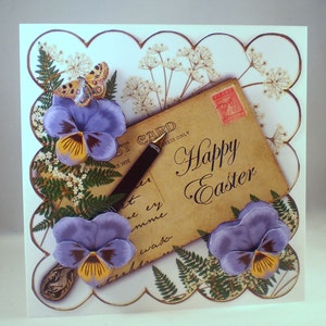 Découpage de Pâques, carte de voeux de fleurs 3D, pensées, altos