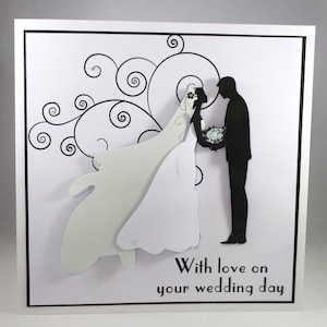 Carte de mariage grande silhouette faite main, 3D, Les mariés, à personnaliser