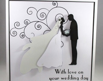 Handmade Large Silhouette Wedding Card, 3D,Bride and Groom,Personalise