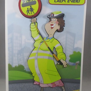 Carte de voeux Lollipop Lady, toutes les occasions, personnalisation 3D, retraite, anniversaire, nouvel emploi, bonne chance