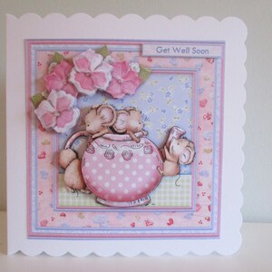 Découpage fait main, théière 3D, souris, carte de voeux, rétablissement, anniversaire, personnalisation