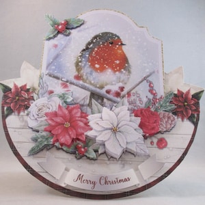 Carte de Noël faite main Robin Rocker, 3D, serviettage