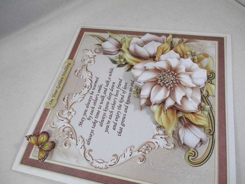 Decoupage,3D Large Golden ,Diamond Wedding Anniversary Card,Flowers, Personalise, Mum and Dad image 5