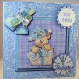 Handmade Childrens Teddy 1st Birthday Card, 3D, Decoupage, Son, Grandson image 1