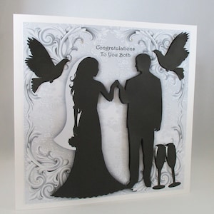 Carte de mariage grande silhouette faite main, 3D, Les mariés, à personnaliser