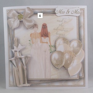 Grandes belles mariées faites main, carte de mariage de même sexe, découpage, 3D. personnalisation