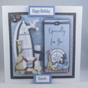 Découpage, 3D, Maritime, carte d'anniversaire, bateau, voile, personnalisation