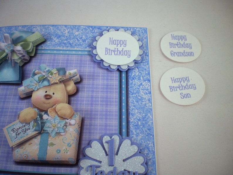Handmade Childrens Teddy 1st Birthday Card, 3D, Decoupage, Son, Grandson image 4