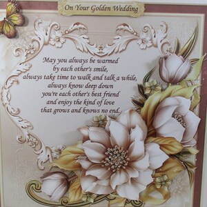 Decoupage,3D Large Golden ,Diamond Wedding Anniversary Card,Flowers, Personalise, Mum and Dad image 3