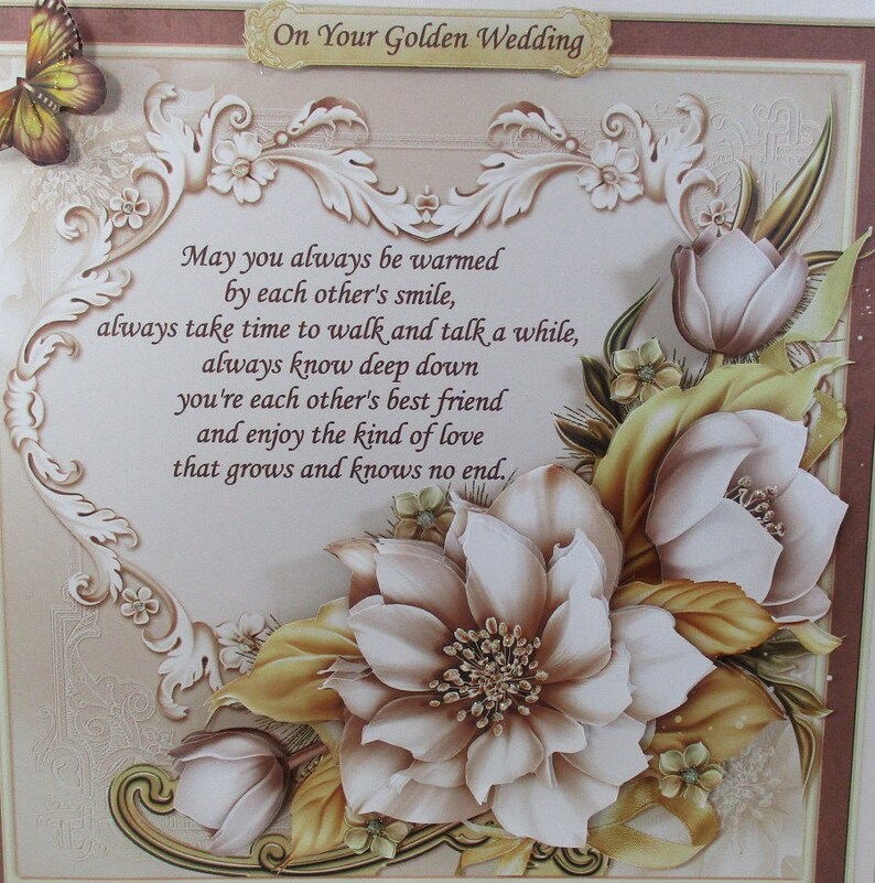 Decoupage,3D Large Golden ,Diamond Wedding Anniversary Card,Flowers, Personalise, Mum and Dad image 3