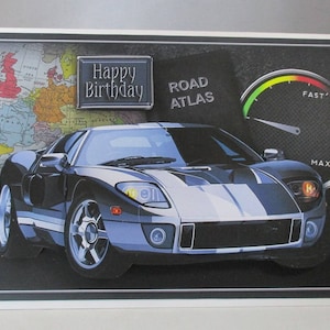 Carte d'anniversaire 3D, découpage, voiture de sport, fait main, personnalisation