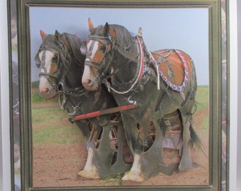 Clydesdale Horses Ploughing Greeting Card, 3D, Decoupage,Handmade, Personalise