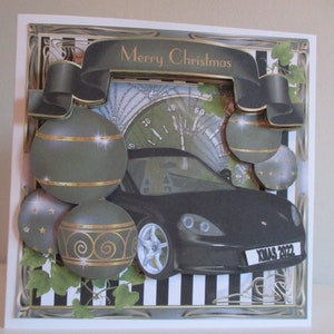 Carte de voeux de Noël faite main pour homme, voiture, boules