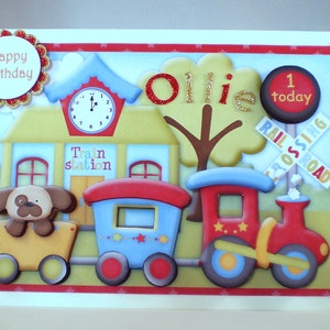 Carte de train pour premier anniversaire faite main, 3D, découpage, à personnaliser