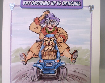 Handmade Humorous Birthday Card,Grandma on mobility scooter,3D