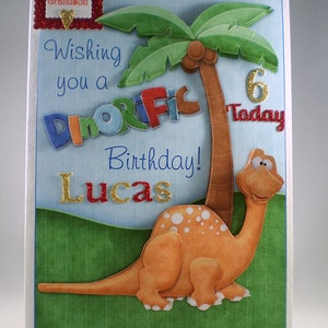 Carte d'anniversaire dinosaure personnalisée faite main, 3D, découpage, petit-fils
