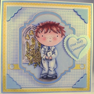 Serviettage fait main, 3D, carte de communion, garçon, personnalisation, chapelet