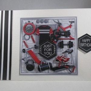 Carte d'anniversaire 3D, découpage, fitness masculin, salle de sport, personnalisation