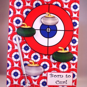 Carte de voeux 3D faite main pour toute occasion sport de curling
