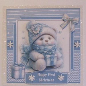 Découpage fait main, ours en peluche mignon 3D, première carte de Noël, à personnaliser