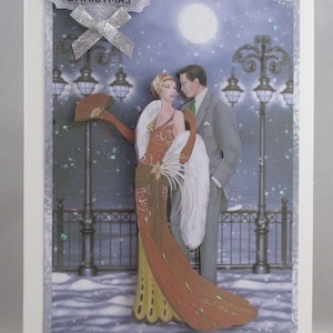 Carte de Noël Art déco vintage pour couple, découpage 3D, premier Noël, papa et maman, à personnaliser