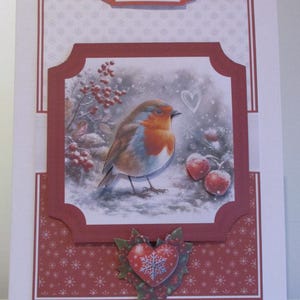 Décoration de Noël faite main, carte de voeux 3D, Robin, je pense à vous