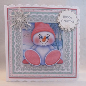 Bonhomme de neige bébé, rose, 3D, carte de Noël de découpage, à personnaliser